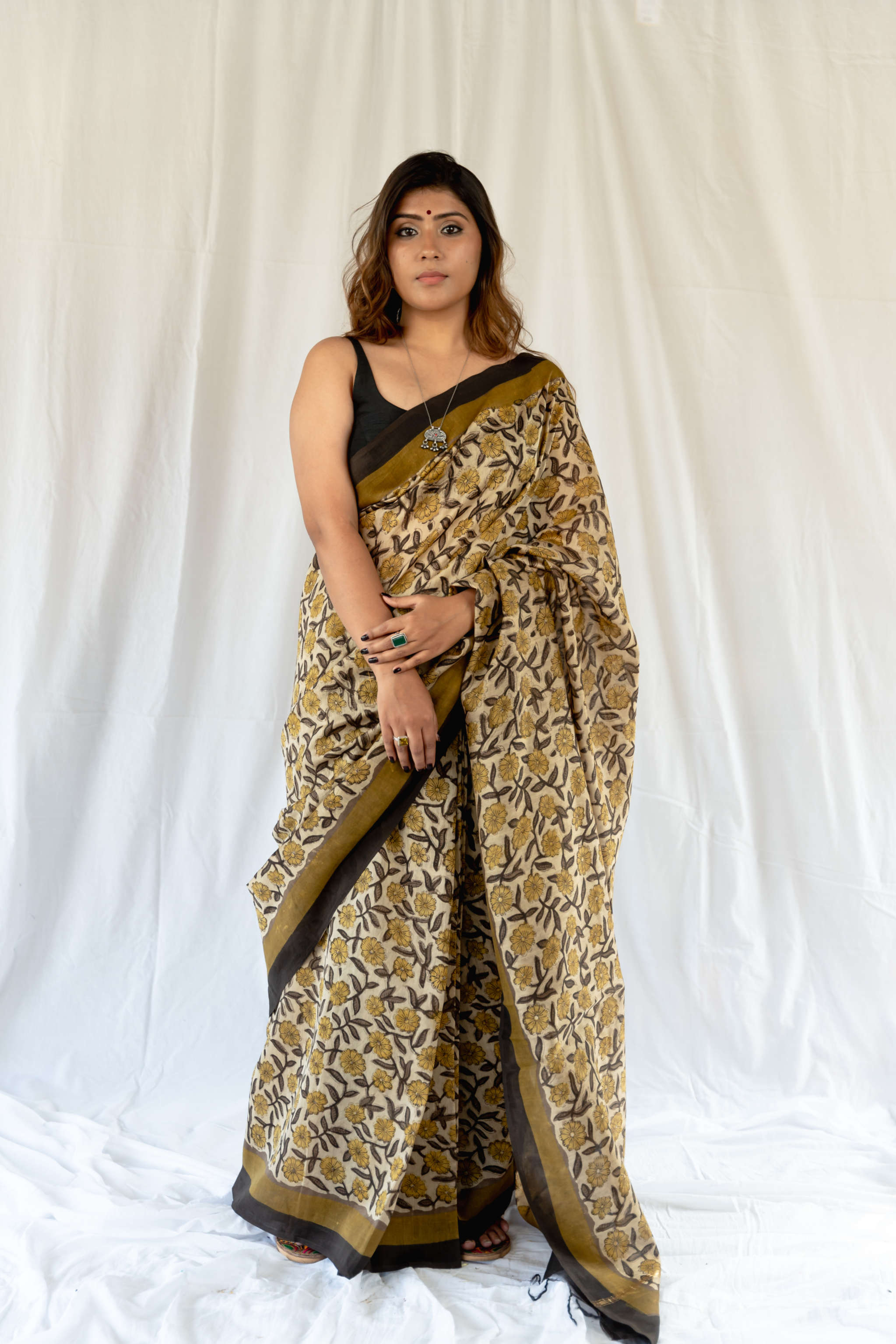 Handloom Navy blue Katan Silk Chanderi Saree