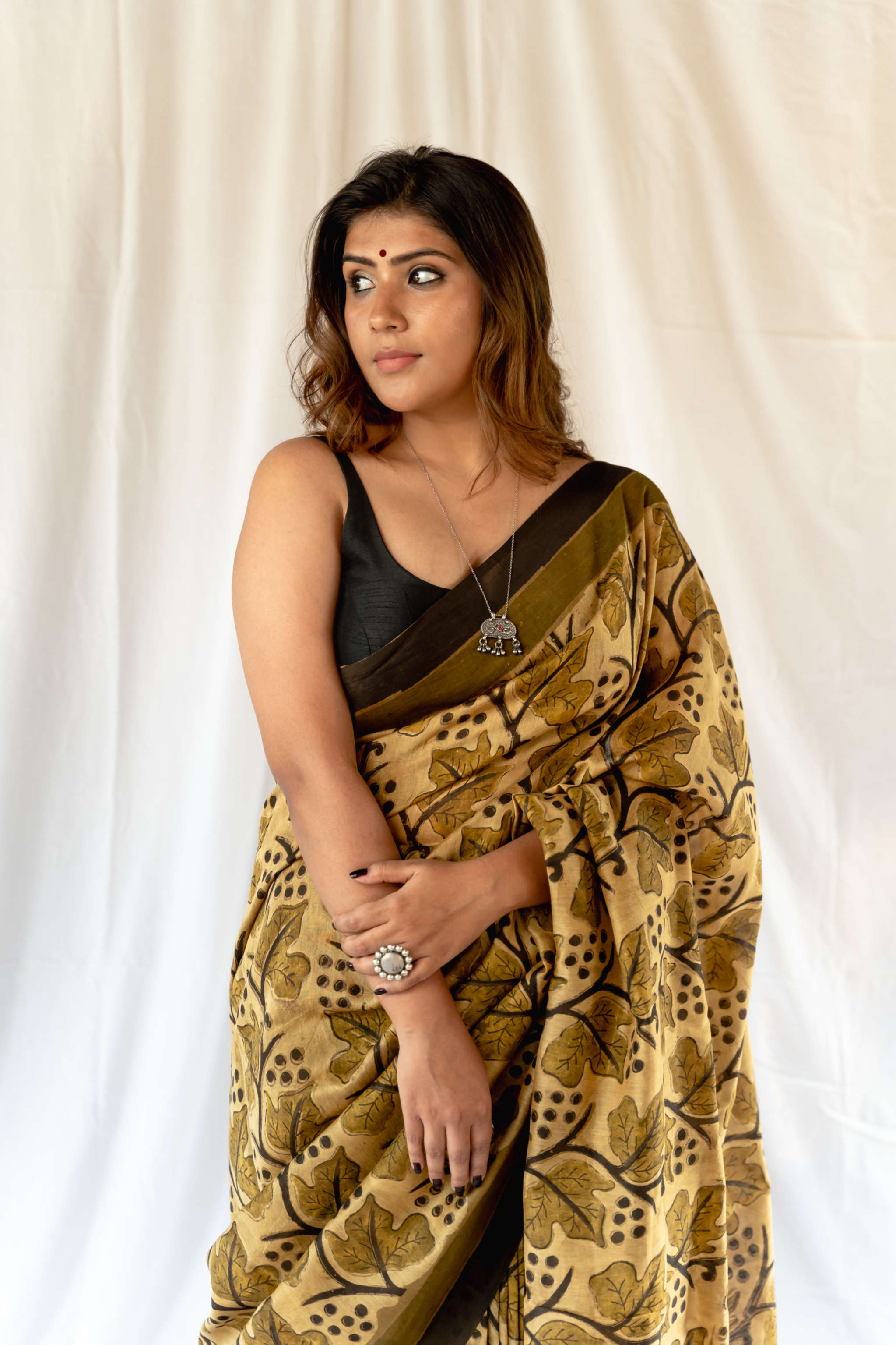 Kiwi Sunburst Handblock Printed Chanderi Saree