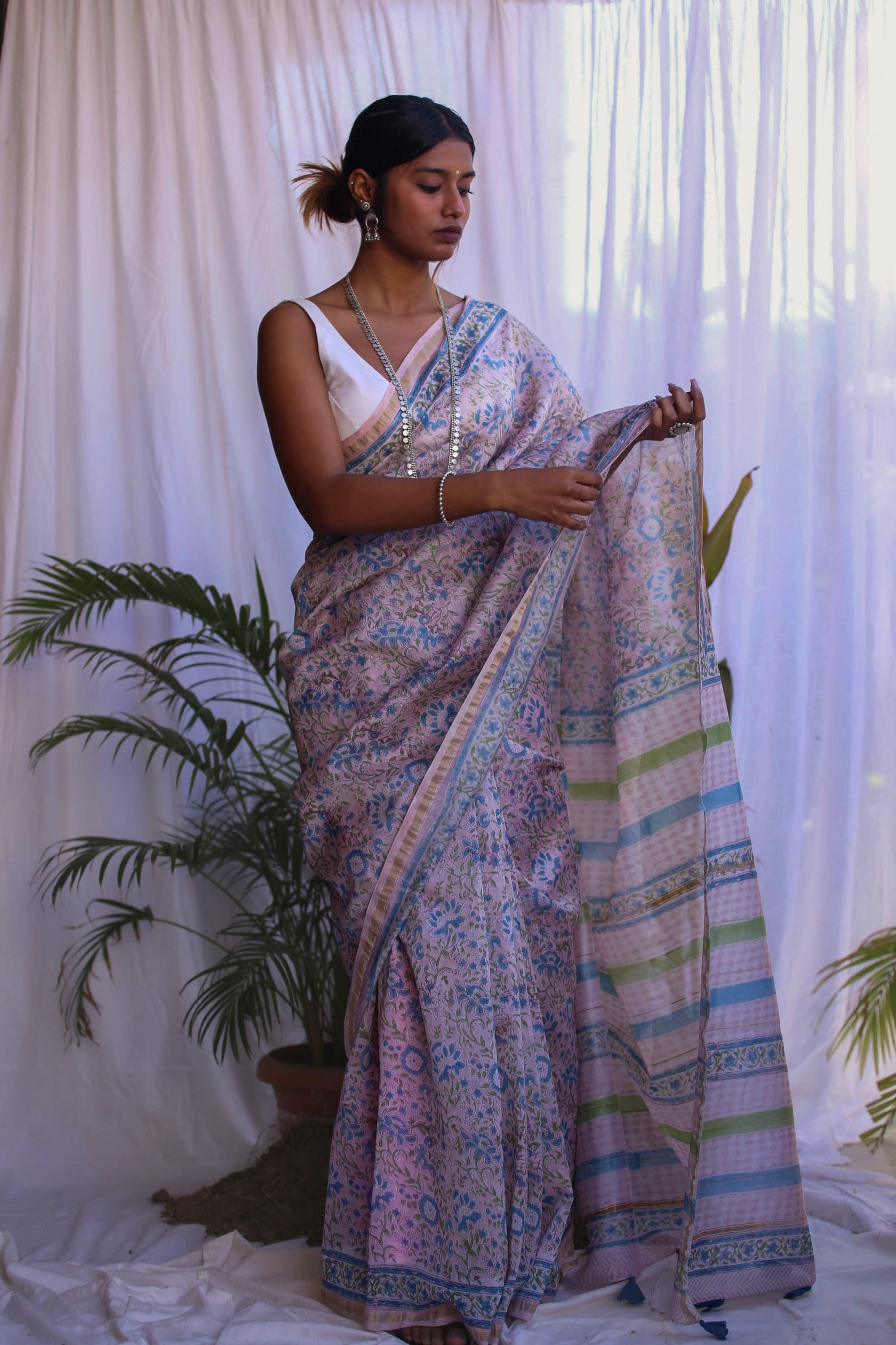 Sohum Sutras: lavender and red Kanchee cotton saree