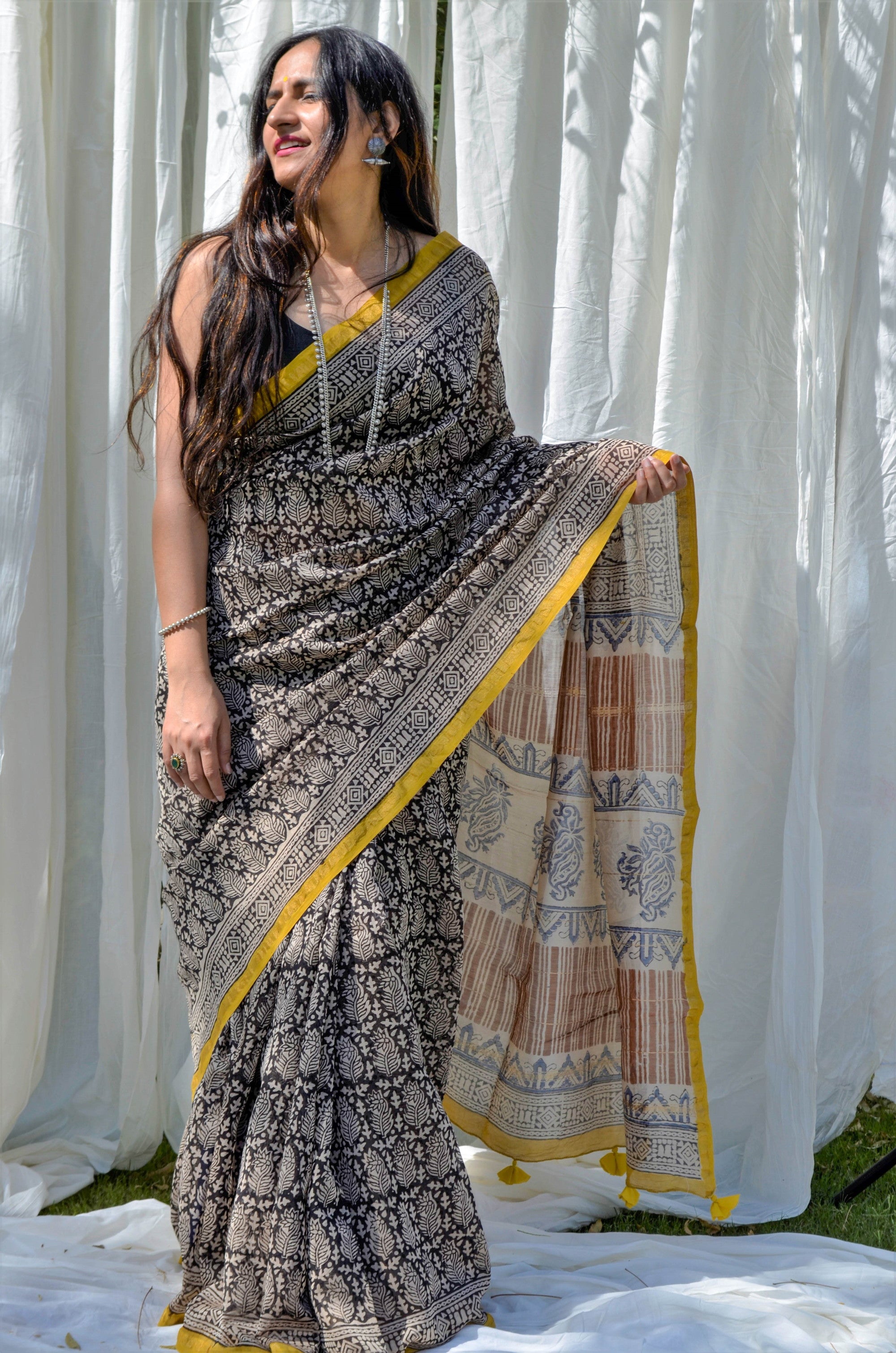 Bagh Block Print Cotton Saree