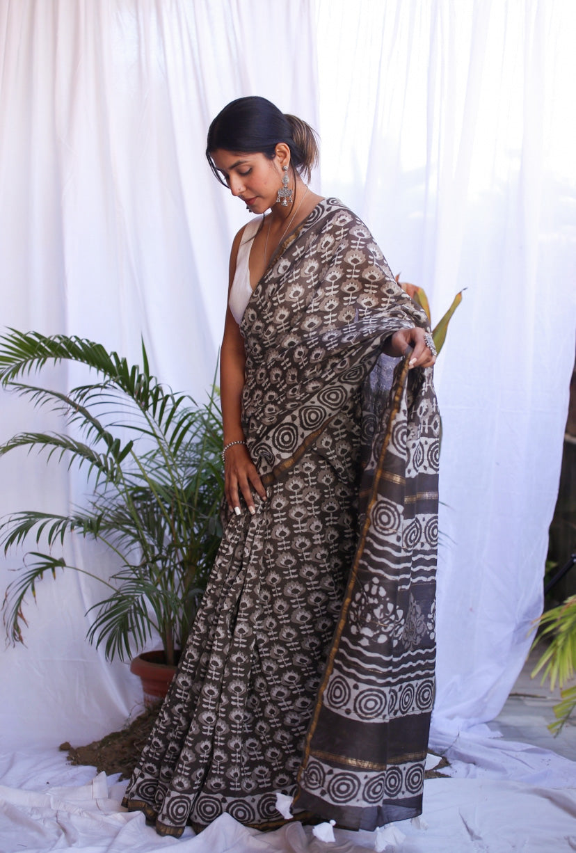 Dharani - Woven Chanderi Handblock Printed Saree – Anuradha Ramam