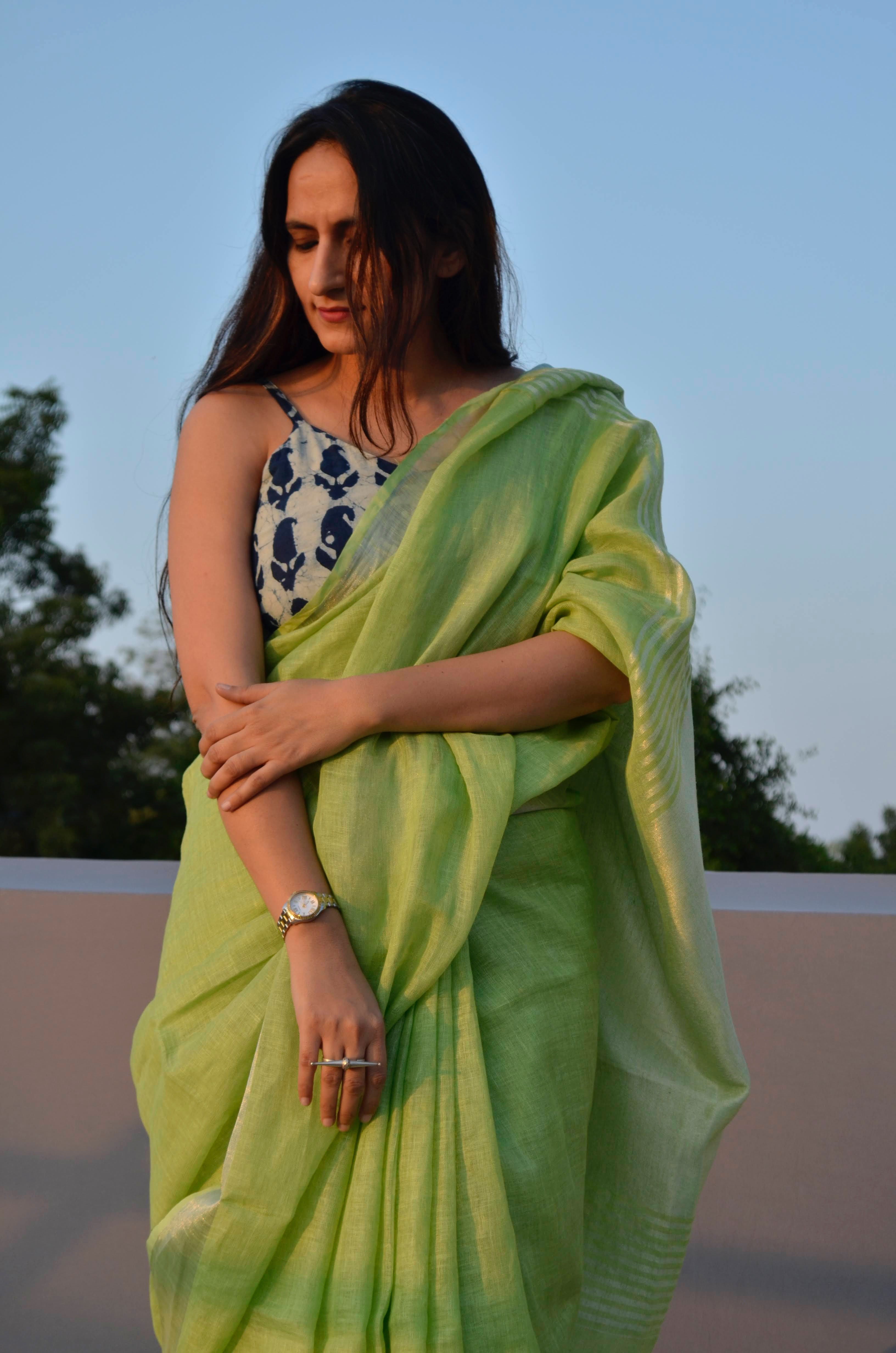 Partly Woven Half Half Pure Linen Saree | Linen World